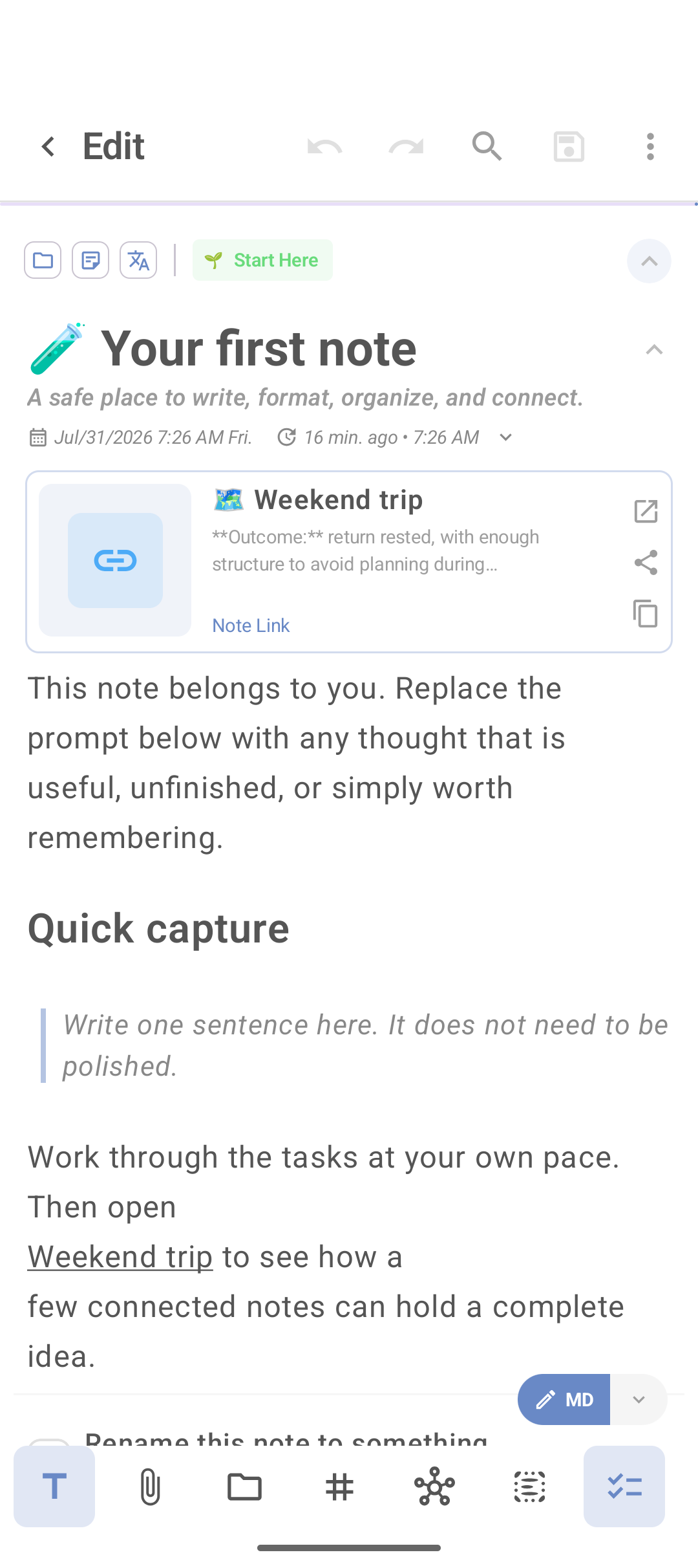 Open note in DicaNote with menu actions