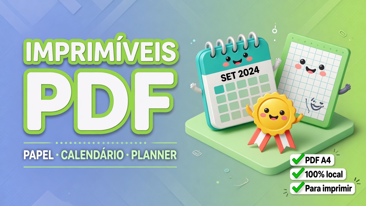 Imprimíveis PDF online grátis: papel, planner e calendário